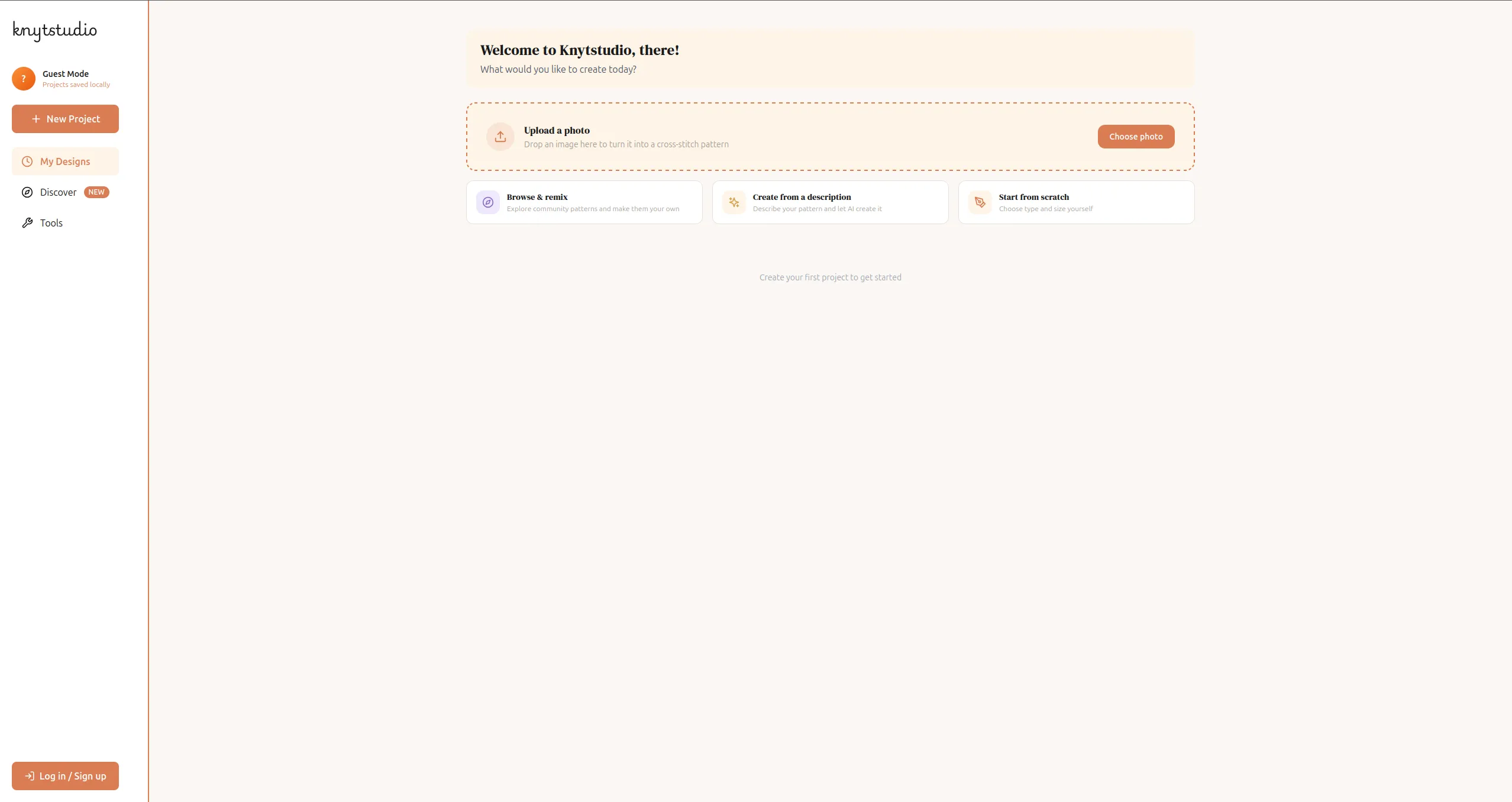 The dashboard showing the Upload a photo area