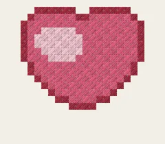 Stitched heart pattern shown in three different thread colorways