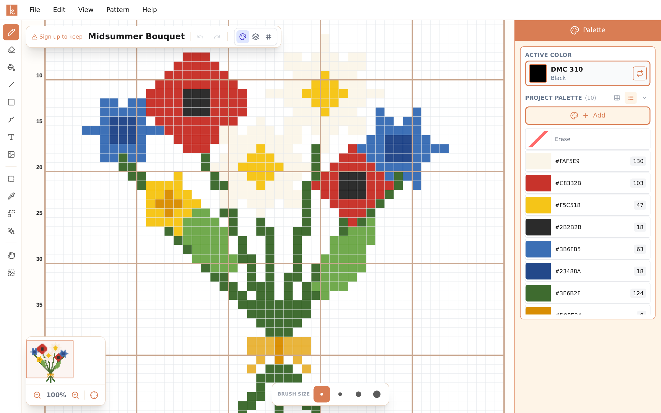 The Knytstudio editor with the tool rail, menu bar, palette, and minimap
